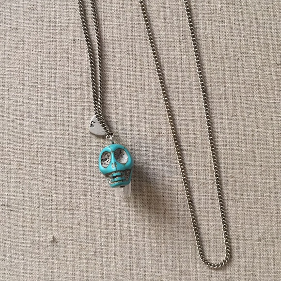 Brandy Melville Jewelry - Brandy Melville turquoise look skull necklace long